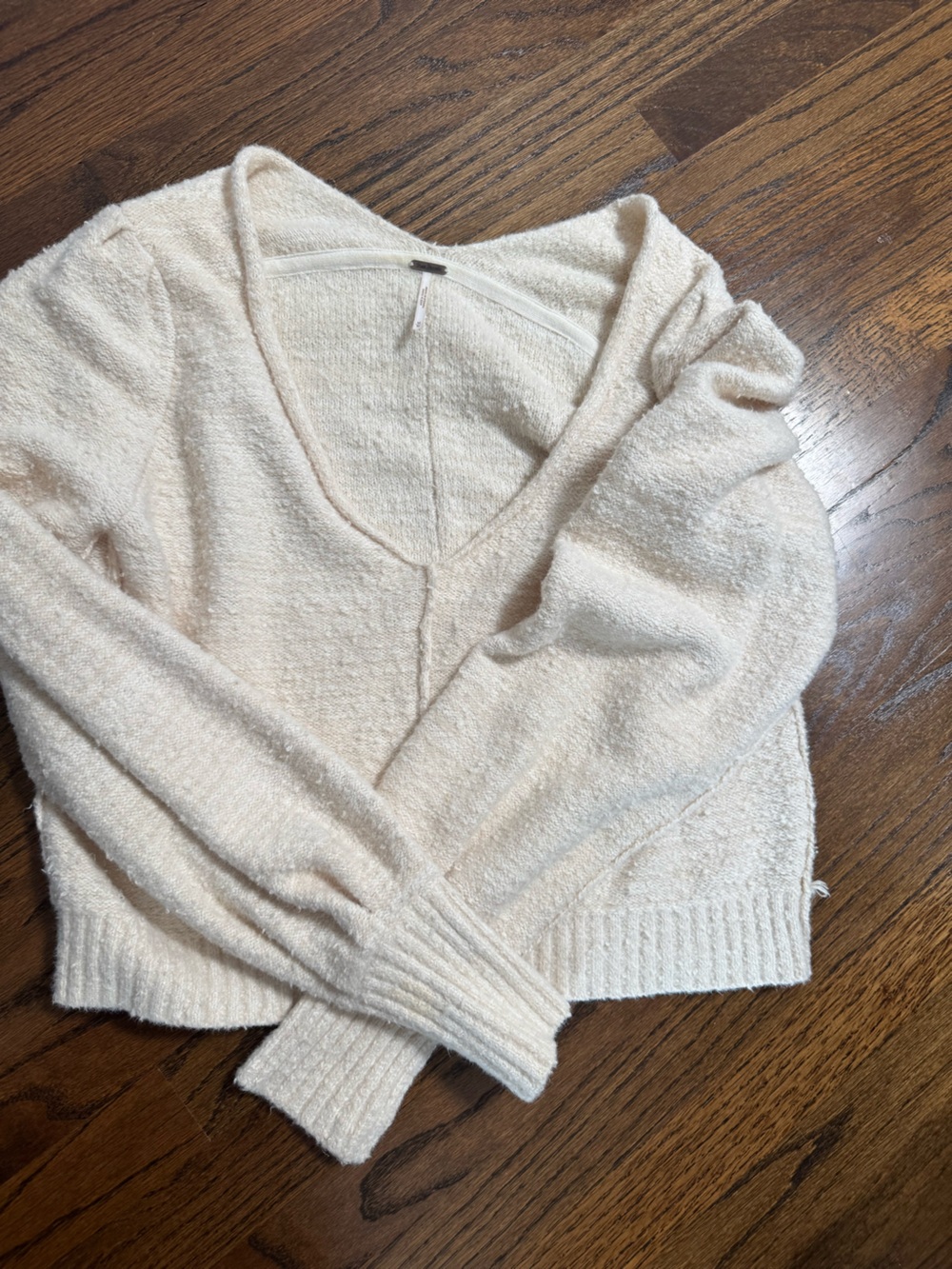 Free People Cream Scoop Neck Textured Sweater